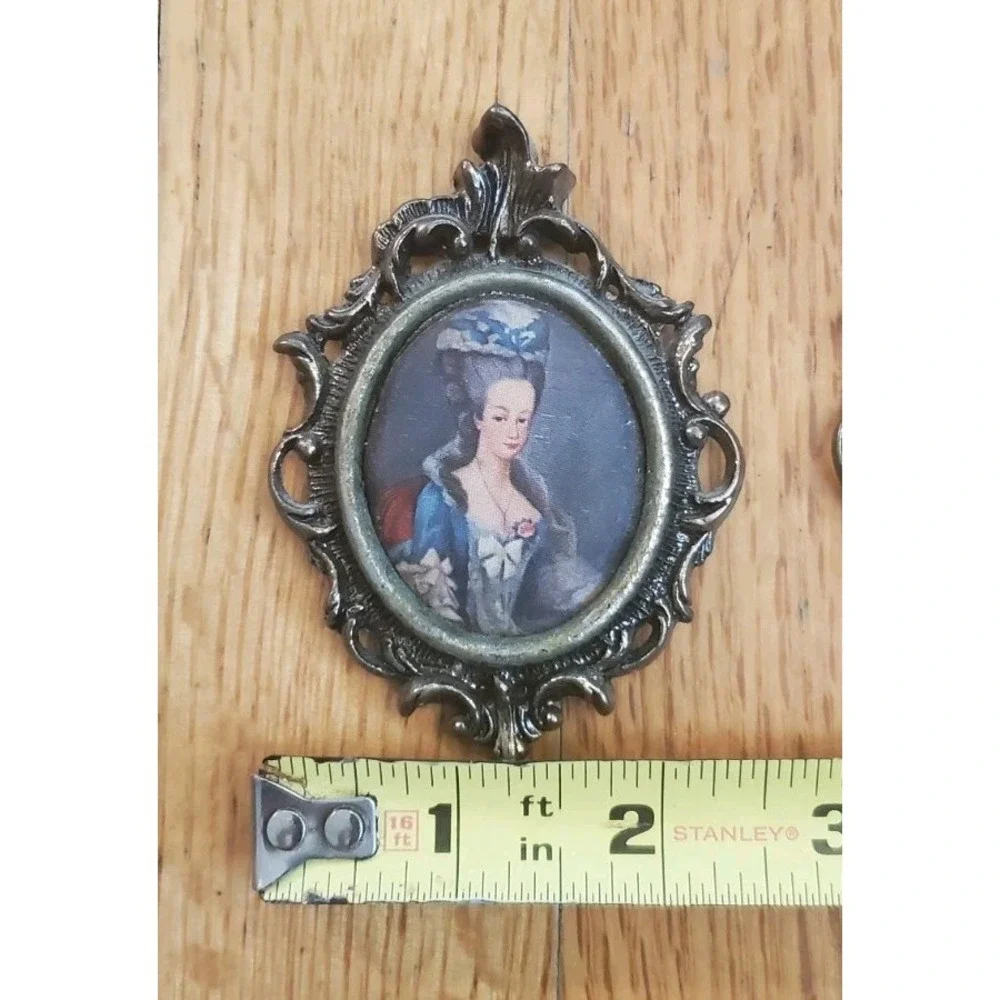 Set of Antique Mini Victorian Ornate Italian Silk Cameo Art Picture Brass Frames